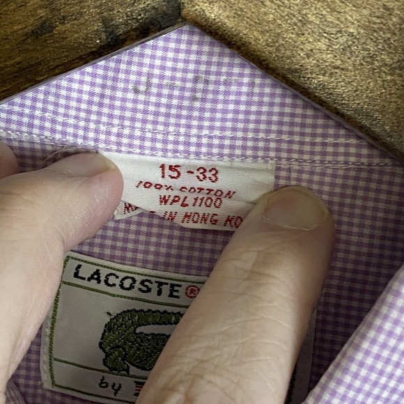 VINTAGE LACOSTE BY IZOD Mens Pink Check Button Up Long Sleeve Shirt Size 15-33 - Picture 5 of 9